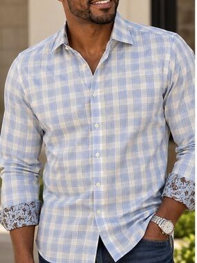 Joseph Abboud Light Blue and White Checked non iron Dress Shirt XXL